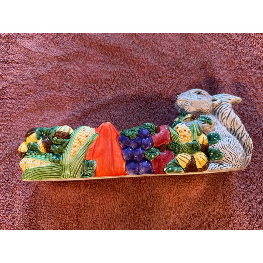 WCL Ceramic Squirrel Harvest Corn Cracker Tray‎ Fall Thanksgiving Decor 9.5 Inch